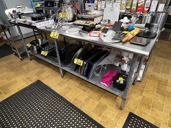 8' X 30" S/S TABLE W/ LOWER GALVANIZED SHELF, 1" BACK SPLASH