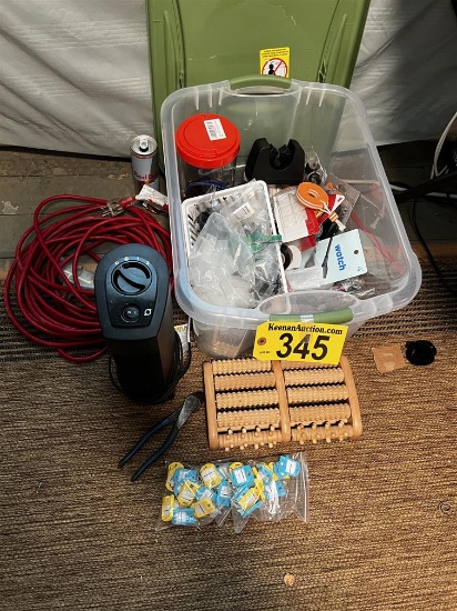 LOT: MISC. SHELVING HARDWARE, EXTENSION CORD, LASKO SPACE HEATER, BUNGEES, FOOT MASSAGER