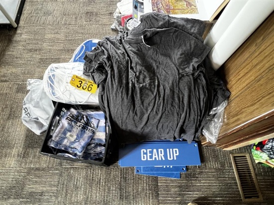POLARIS LOT: (2) 3' X 6' BANNERS, (2) 3' X 5' POSTERS, (21) FLAGS, (10) MEN'S LARGE TEES