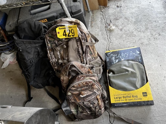 LOT: 3-BACKPACKS, WATERPROOF DUFFLE BAG