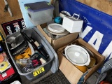 LOT: 3-BOXES OF ASSORTED HOUSEHOLD ITEMS, KITCHEN ITEMS