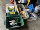 MISC. LOT: 7-TUBS MISC. AUTOMOTIVE, LAWN & GARDEN, PAINT SUNDRIES, LINENS, HAND TOOLS