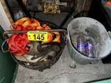 LOT OF ASSORTED STRAPS, STEEL BASKET, MOP BUCKET