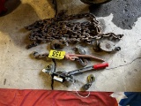 LOT: CABLE BINDER, CHAIN BINDER, RIGGING CHAIN, PULLEYS