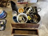 LOT: MISC. HARDWARE, TOOL BOX, CHARCOAL BUCKET, MISC. PARTS