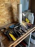 MISC. TOOL LOT: RIVET GUN, FILTER WRENCHES, SHRINK WRAP, WORK LIGHT
