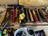 MISC. TOOL LOT: PIPE WRENCH, CHANNELLOCKS, SHEARS, DEAD BLOWS
