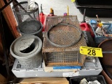MISC. LOT: ASSORTED BAIT BUCKETS, LARGE TOTE, FROGG TOGGS RAIN SUIT