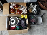 LOT OF MISC. HOUSEHOLD ITEMS, DISHWARE, GLASSWARE, KITCHEN UTENSILS