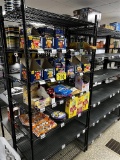 LOT: ASSORTED SNACK PRODUCTS & SWEETS ON 2-STORAGE RACKS