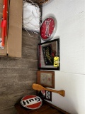 MISC. SIGN LOT: 2-GULF, MILLER LITE MIRROR, BUDWEISER CLOCK, MISC. BANNERS