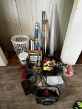 LOT: MISC. HAND TOOLS, PLASTIC SHEETING, PAINT SUNDRIES, EXTENSION CORD, TOOL BAG, WINDOW LINING