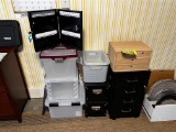 LOT OF ASSORTED FILING & STORAGE TOTES, BANKER BOXES, KEY BOX