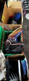 MISC. HOUSEHOLD ITEMS IN 3-TOTES: KITCHEN UTENSILS, CLOTHING HANGERS, STORAGE TOTE