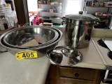 LOT OF MISC. COOKWARE ON COUNTER: