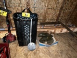 LOT: HIP WADERS, BAIT BASKET, TACKLE, SPOON