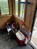 LOT: HAVAHART TRAP, COOLER, BOOTS, MISC. HAND TOOLS, PAINT SUNDRIES