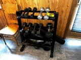 LOT: WEIGHT RACK & 10-ASSORTED WEIGHTS, MEDICINE BALL, FOAM ROLLER