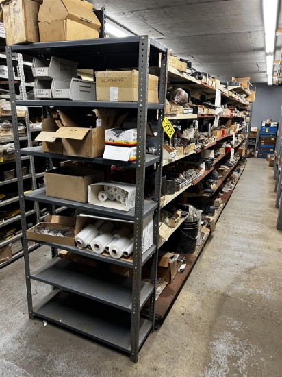 REMAINING CONTENTS ON WOODEN SHELVING & 6-METAL PARTS RACKS IN ...