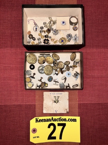 LOT: V FOR VICTORY, VINTAGE MILITARY  &  FRATERNAL BUTTONS