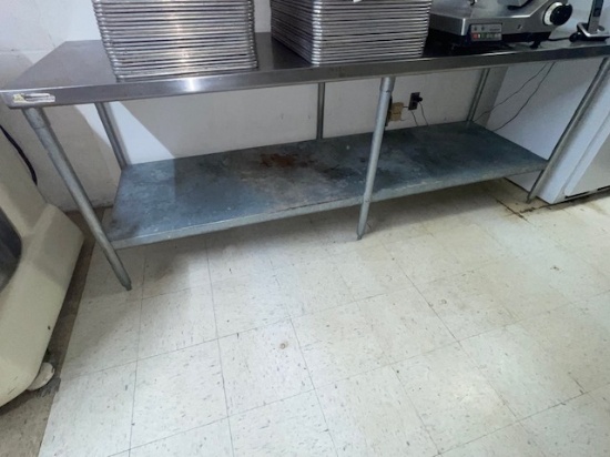 8' STAINLESS STEEL WORK TABLE, SQUARE EDGES, LOWER GALVANIZED SHELF