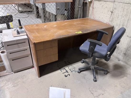 6' X 36" Double Pedestal Office Desk, Chair & 3-Drawer File Cabinet