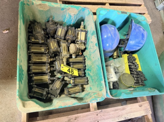 Lot Of Assorted Air Motors, Hard Hats & Hardware