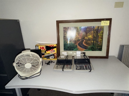 Misc. Office Lot: 2-Scales, Fan, Print