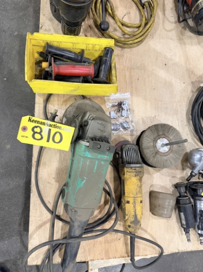 Lot: 2-Angle Grinders Hitachi 7" Disc Dewalt Dw802