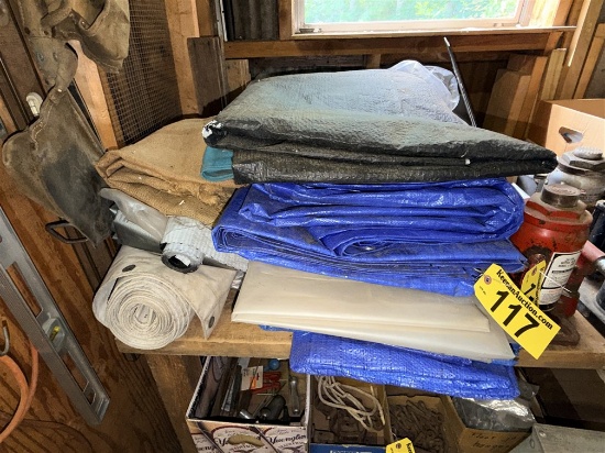 Lot: 11-Assorted Tarps, Poly Sheeting, 3-Levels