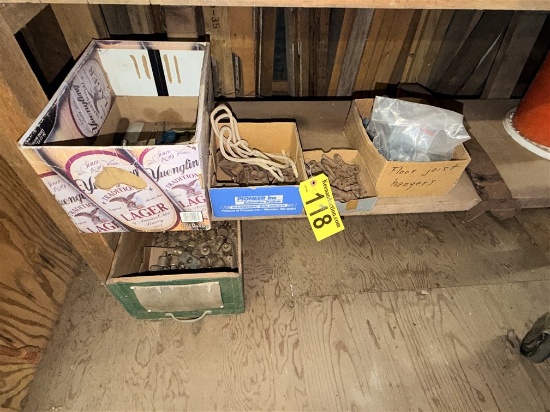 Lot: Floor Joist Hangers, Steel Eye Bolts, Hinges