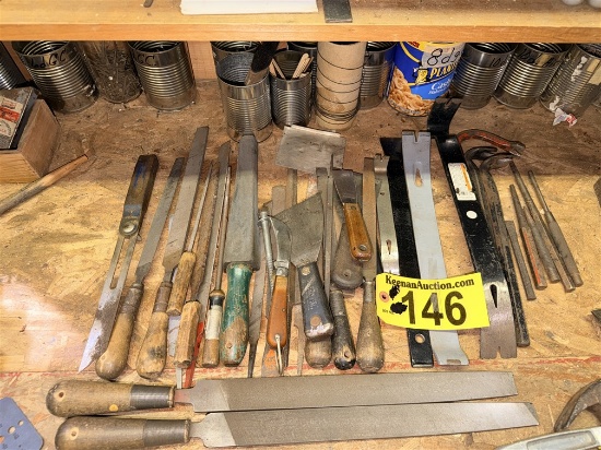 Mis Tool Lot: Files, Pry Bars, Scrapers, Chisel Bits