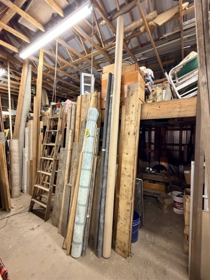 Lot: 2-Rolls Of 9' Underlayment, 1-Roll Of 7' Laminate Flooring, 2x 4s & Misc. Lumber