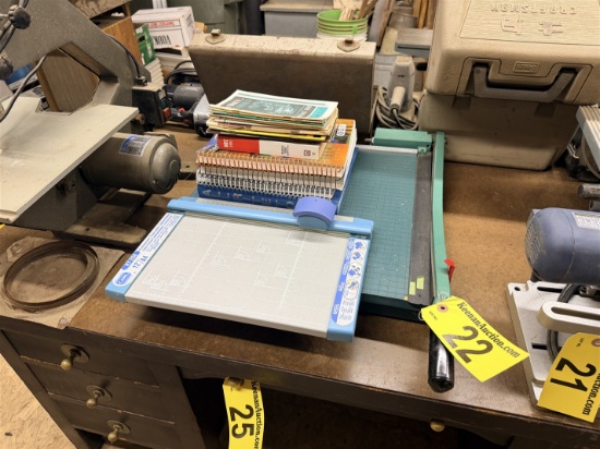 Lot: 2-Paper Cutters, Assorted Electrical, Welding Accessories