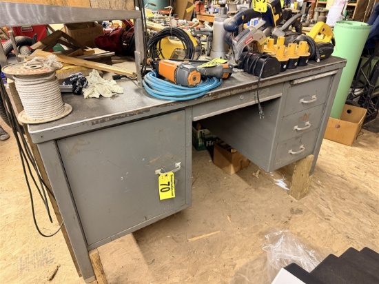 5' X 34" Metal Desk & Contents: