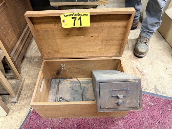Lot: Index Card Box, Shoe Shiner Box, Chair