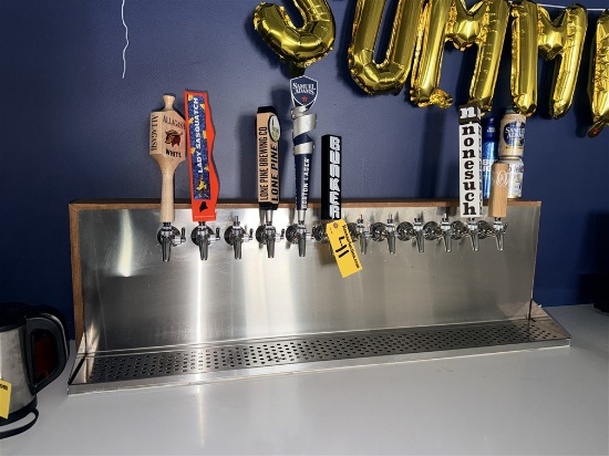 12-TAP CHROME FINISH BEER DISPENSER, 48"X6", W/ KEG TAPS & GAUGES