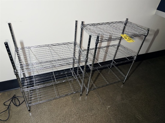 LOT: 2-STAINLESS STEEL WIRE STORAGE RACKS, 2 & 3-SHELF