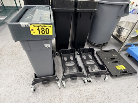 LOT: CARLISLE TRIMLINE SLIM CAN WASTE BIN W/ LID & 3-DOLLIES
