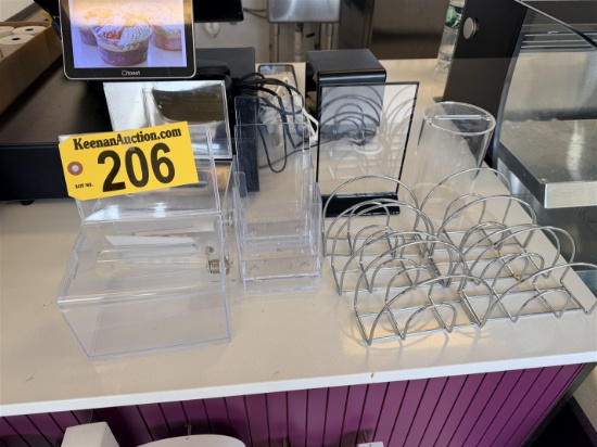 LOT OF 12-ASSORTED MENU DISPLAYS & DONATION/COMMENT BOXES