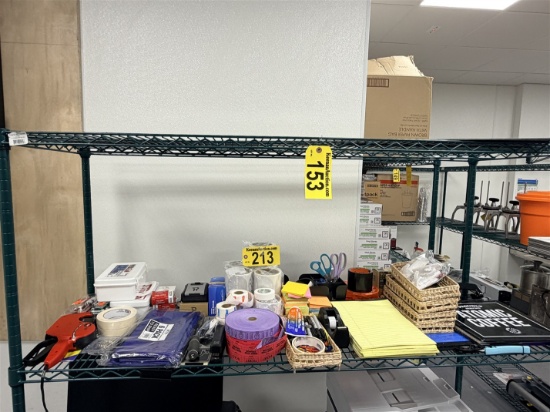 LOT OF ASSORTED OFFICE SUPPLIES ON 1-SHELF: