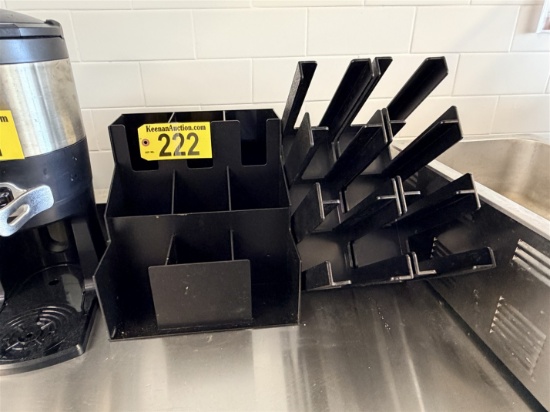 LOT OF (3) COUNTERTOP CUP & LID ORGANIZER RACKS: