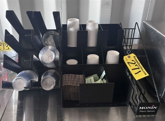LOT OF (4) COUNTERTOP CUP & LID ORGANIZER RACKS: