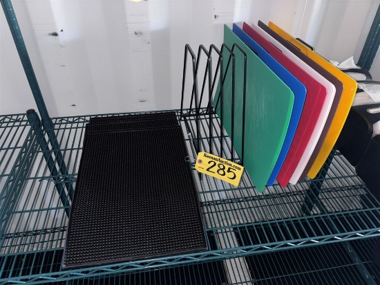 12-PC ASSORTED CUTTING BOARDS W/ RACK & 3-BAR MATS