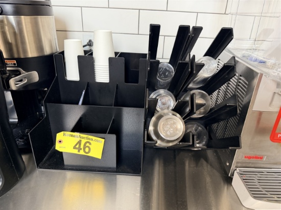 LOT OF (3) COUNTERTOP CUP & LID ORGANIZER RACKS