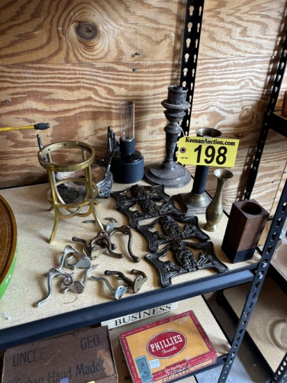 LOT OF ASSORTED COAT HOOKS & CANDLE HOLDERS