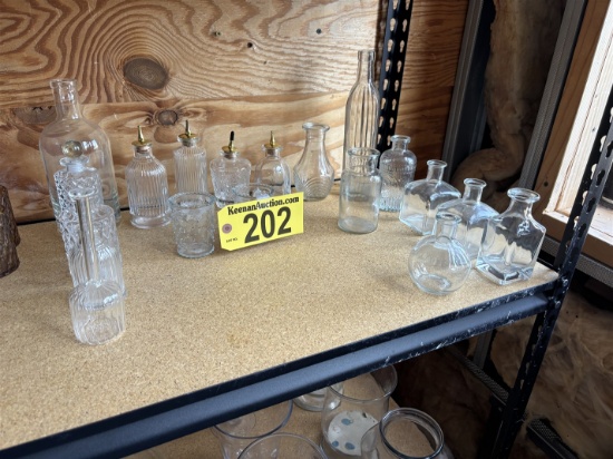 LOT OF 19-ASSORTED DECORATIVE GLASS BOTTLES & VASES
