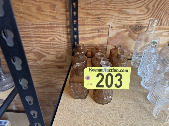 LOT OF 8-ASSORTED BROWN CUT GLASS BOTTLES