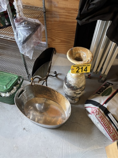 LOT: BARBLE VASE, TIN RACK, ICE BUCKET
