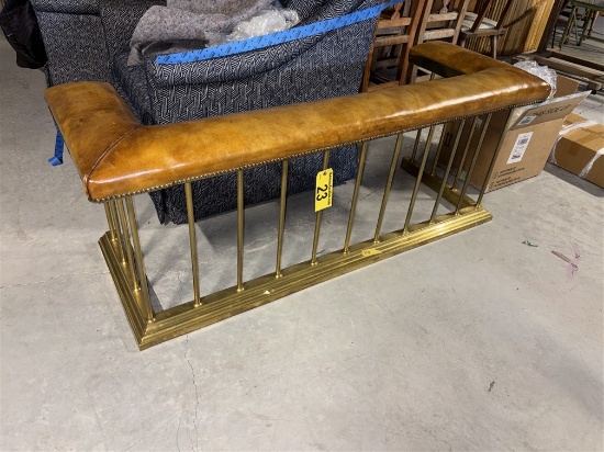 Club Fender Fireplace Bench, Brass & Leather, 62" X 22"